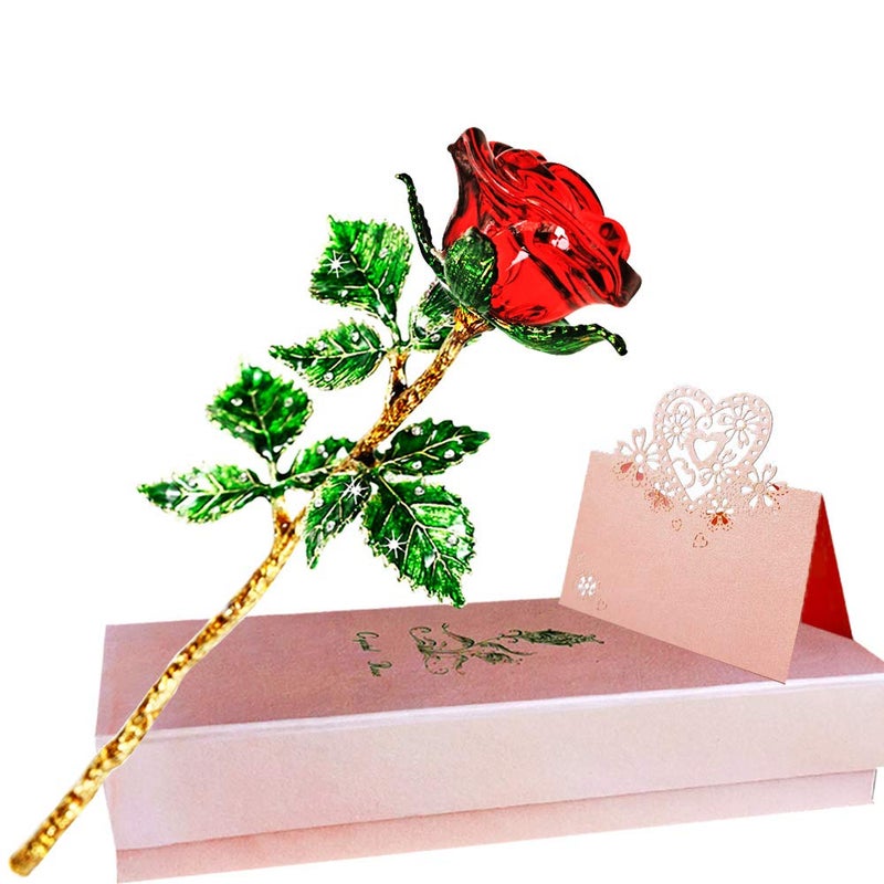 SWEETIME Red Rose Gift for Her, K9 Crystal with Wish Card, 3D Glass Rose Eternal Flower, Crystal Rose Figurine Gift for Women on Birthday, Mother's Day,Wedding, Anniversary, Valentine's Day, Chrismas.â€¦ - Image 1